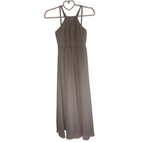 Azazie Women's Bridesmaid Dress Size 18 Chiffon Halter Maxi Gown in Blush Pink - Picture 5 of 11